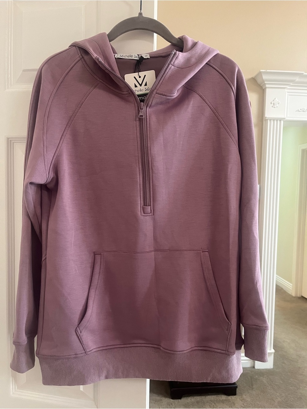 Michelle Mae Mauve Half-Zip Hoodie Marshmallow Fabric